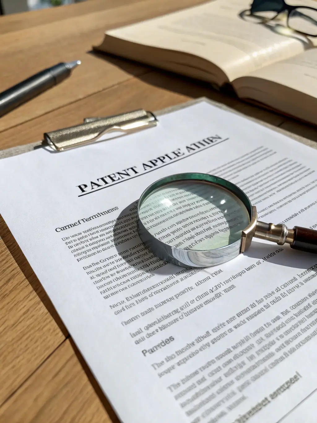 A close-up shot of a patent document with the Quantum IP logo subtly overlaid, symbolizing the protection of intellectual property.